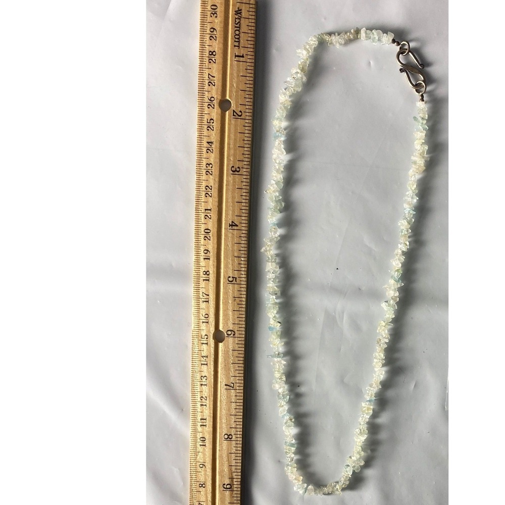 Vintage Aquamarine Chip Bead Necklace 18 Inch Pale Blue White Stone S-Hook Clasp